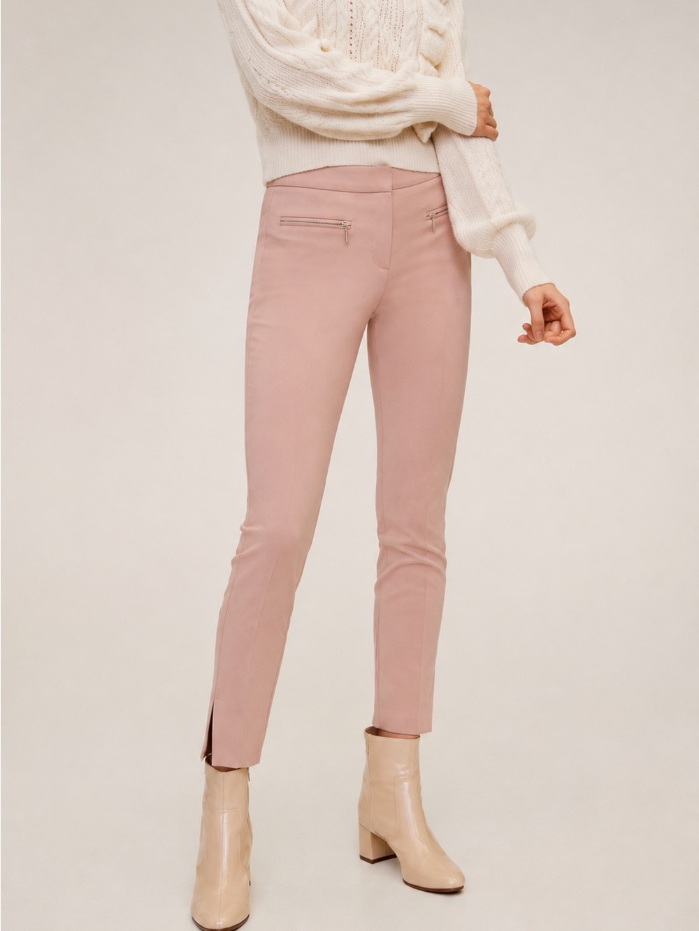 Mango Blush Pink Slim Ankle Pants Zip Pockets Size 4